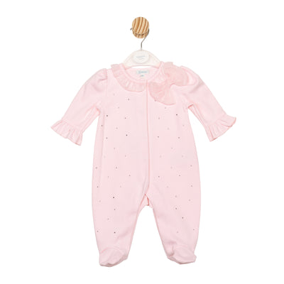 Mintini baby girls pink all-in-one with bow and diamanté detail