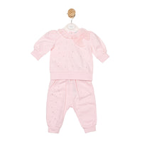 Mintini girls pink two-piece top and jogger set with bow and diamanté detail – boutique Autumn Winter baby outfit