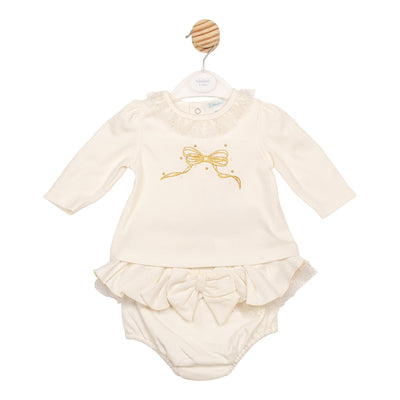 Girls ivory top and jam pants set with bow detail by Mintini