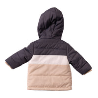 mintini boys colourblock quilted winter jacket charcoal cream beige back view