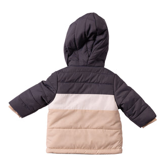 mintini boys colourblock quilted winter jacket charcoal cream beige back view