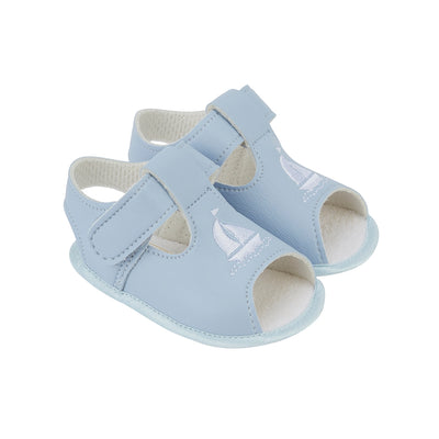 Discover the perfect summer sandal for your little one with our baby boys blue soft sole sandals. Featuring a charming boat detail, these sandals have a velcro fastening for easy on and off, a cushioned inner sole for comfort, and an anti-slip sole for safety. Not suitable for walking babies.