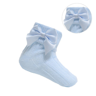 Blue ankle baby socks with large bow for 0–24 months