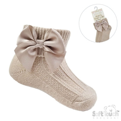 Coffee ankle baby socks with large decorative bow for 0–24 months