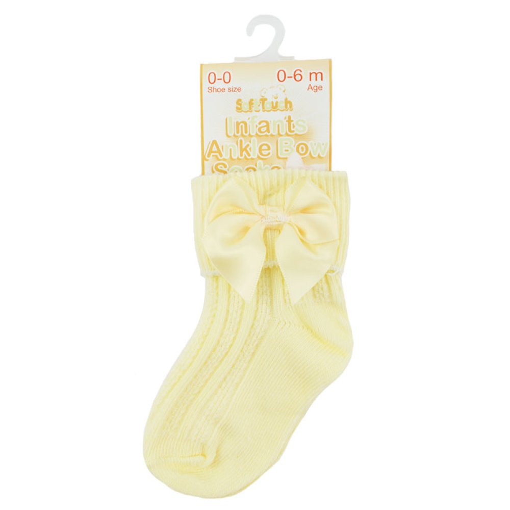 Lemon ankle baby socks with large bow for 0–24 months