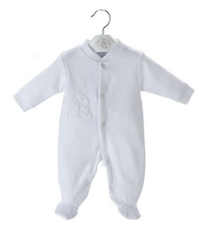 Introducing our Dandelion branded, unisex white ribbed sleepsuit for premature babies. With a cute rabbit and star motif and practical push button fastenings down the front, this sleepwear is perfect for babies sized 3-5lbs &amp; 5-8lbs. Give your little one the comfort and style they deserve.