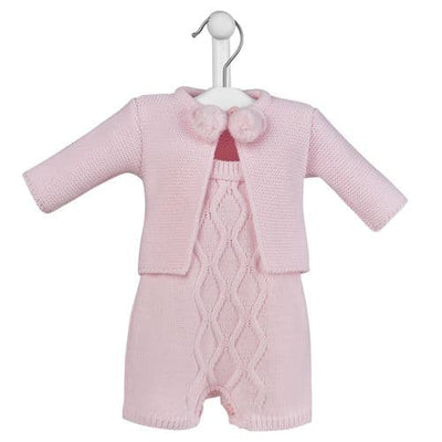 <p>This adorable knitted set, handcrafted in Portugal for Dandelion, is the perfect addition to your little one's wardrobe. The knitted romper is paired with a pom pom jacket for added cuteness and warmth. Available in newborn and 0-3 month sizes and made from easy-care acrylic material. Perfect for newborns weighing 3-5lbs or babies up to 3 months old.</p>