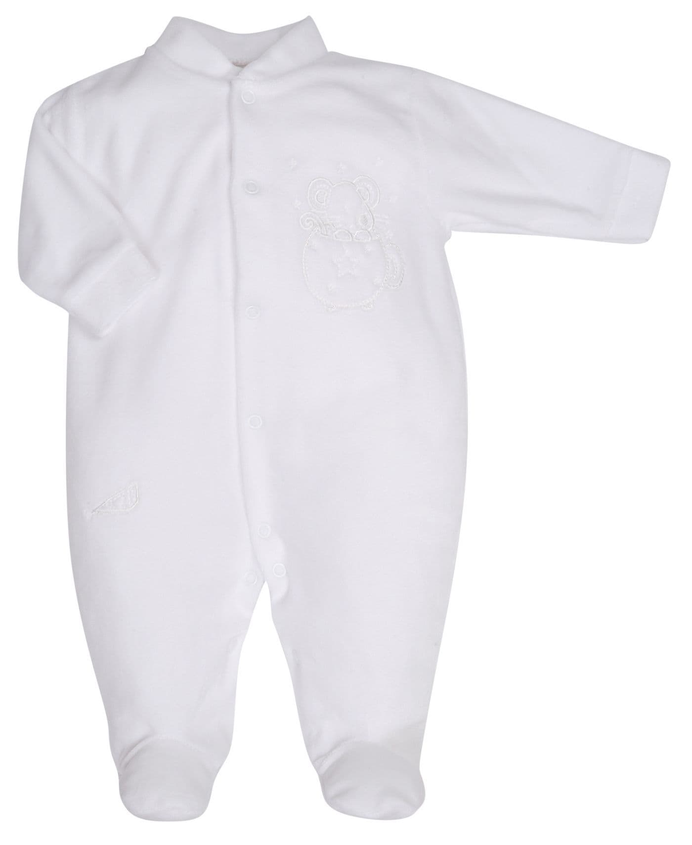 Premature Baby Unisex White Velour Sleepsuit