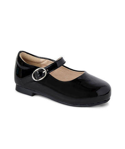 The girls black patent mary jane shoe is the perfect combination of tradition and style. The patent finish adds a touch of sophistication, while the buckle fastening ensures a secure fit. With its classic mary jane design and sleek black color, this shoe is a must-have for any little fashionista.