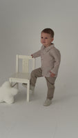 Boys Brown Check Shirt & Beige Trousers Set