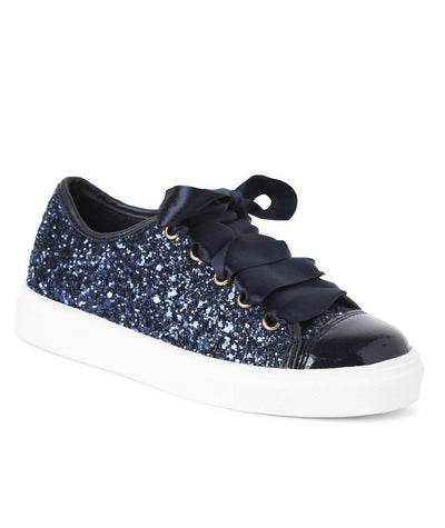 For a touch of sparkle, choose our girls navy glitter chunky sole lace up trainer. With a sturdy chunky sole and secure lace up closure, these trainers are perfect for active girls. The navy colour adds a touch of sophistication while the glitter detailing makes them stand out. Available in sizes 10 to 3. Also available in white rainbow and gold colour.