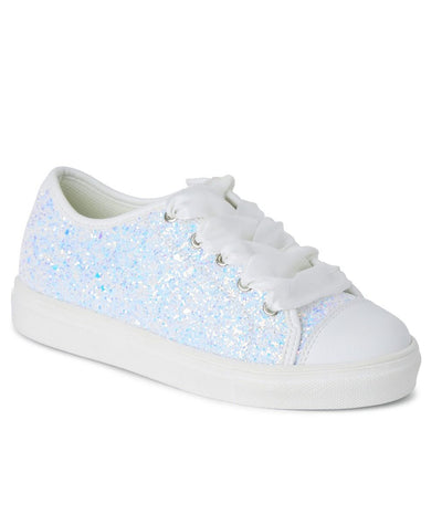 Add a bit of shimmer to your outfit with our girls' white rainbow glitter chunky sole lace up trainer. Boasting a durable chunky sole and a secure lace up fastening, these trainers are ideal for energetic girls. The white hue adds an air of elegance, while the glitter accents make them stand out. Avaialble in sizes 10 to 3, also comes in navy and gold colour.