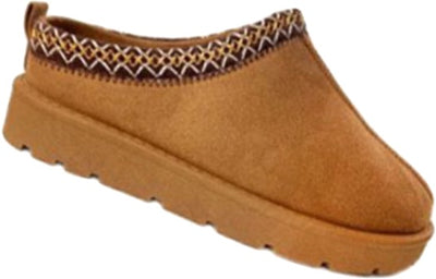 These girls tan brown chestnut faux fur lined abstract print trim slipper shoes are versatile and comfortable. The faux fur lining keeps feet warm while the abstract print trim adds a stylish touch. Suitable for both indoor and outdoor wear, available in infant sizes 10 up to a junior size 2.5.