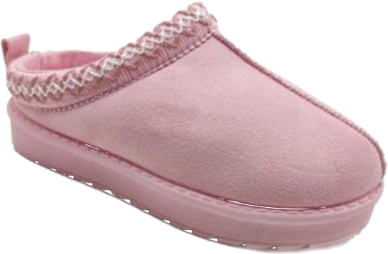 These girls pink faux fur lined abstract print trim slipper shoes provide comfort and style with their soft faux fur lining and eye-catching abstract print trim. Available in infant sizes 10 up to junior size 2, they are suitable for both indoor and outdoor wear. Keep your little one's feet warm and stylish all day long.