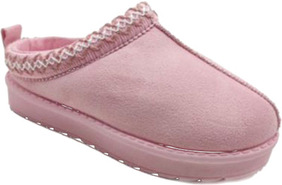 These girls pink faux fur lined abstract print trim slipper shoes provide comfort and style with their soft faux fur lining and eye-catching abstract print trim. Available in infant sizes 10 up to junior size 2, they are suitable for both indoor and outdoor wear. Keep your little one's feet warm and stylish all day long.