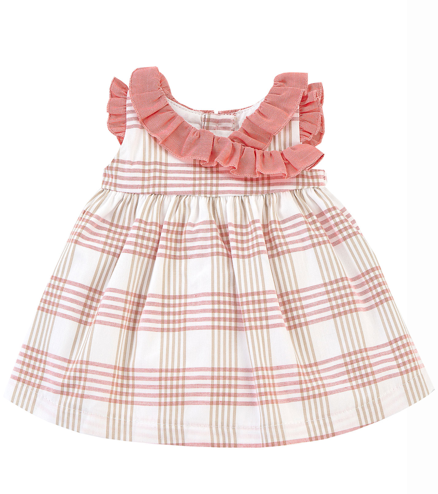 Girls Coral Checkered Print Summer Dress