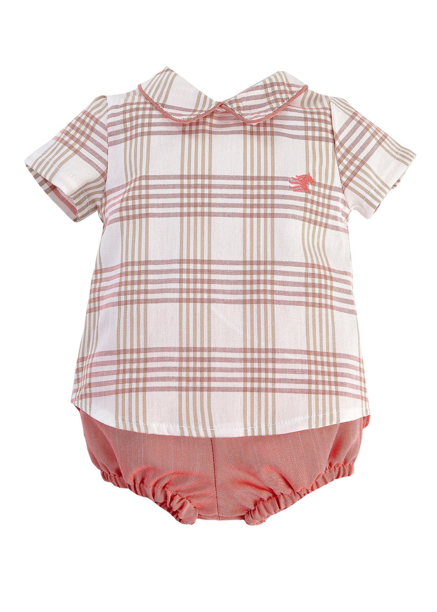 Boys Coral Checkered Summer T-shirt And Shorts Set
