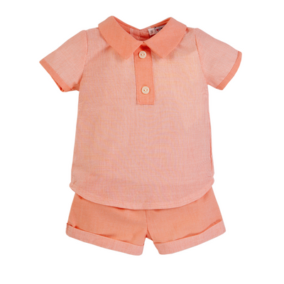 Boys Cotton 2 Button Polo Shirt & Shorts Set in Coral | Polo Shirt & Shorts Sets For Boys