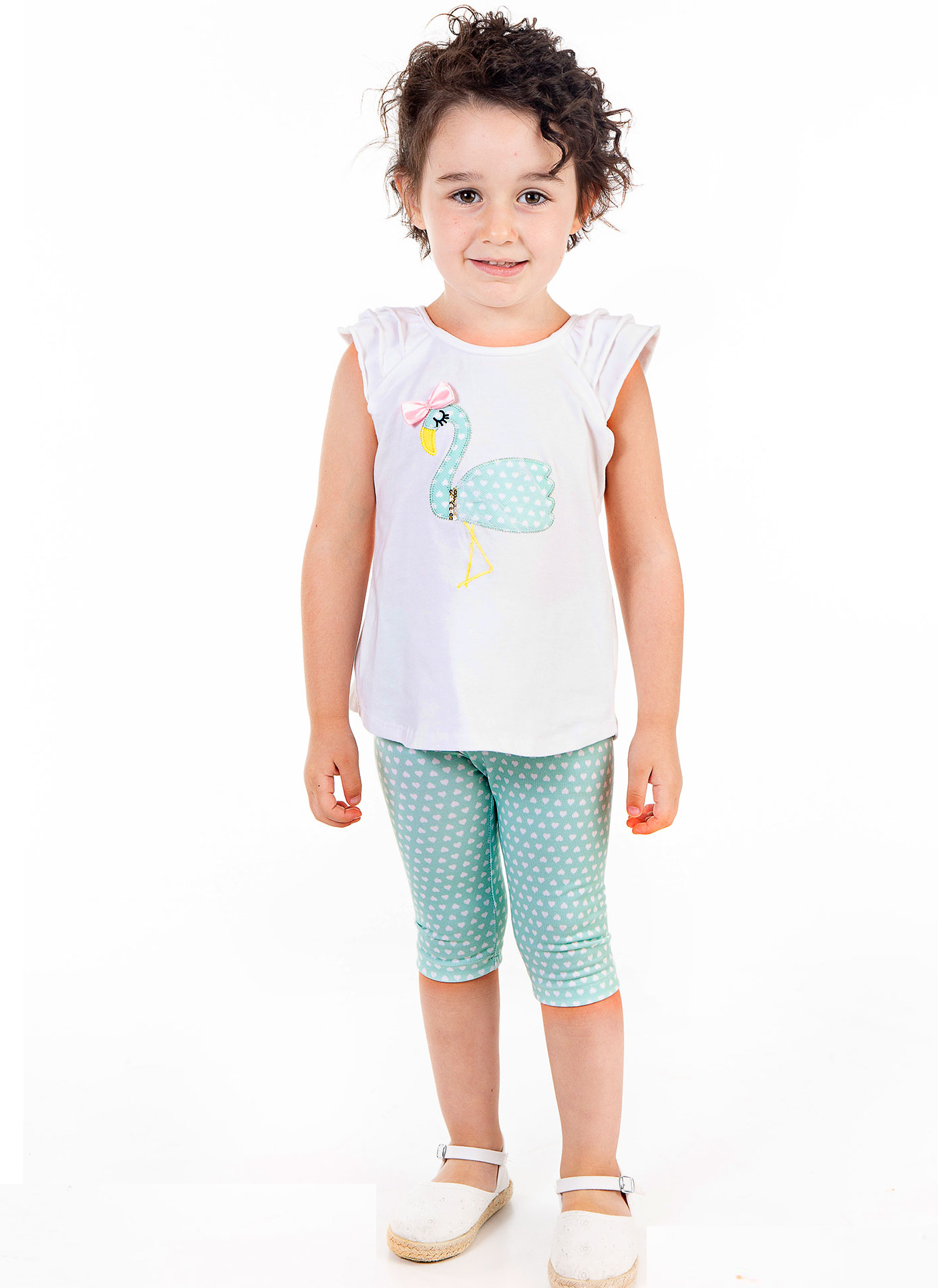 Girls White and Turquoise Two Piece Top and Leggings Set