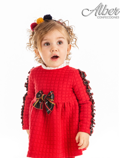Alber - Girls Red Spanish Dress with frill detail to arm and bow in middle - 5814 - Kidz Emporium 