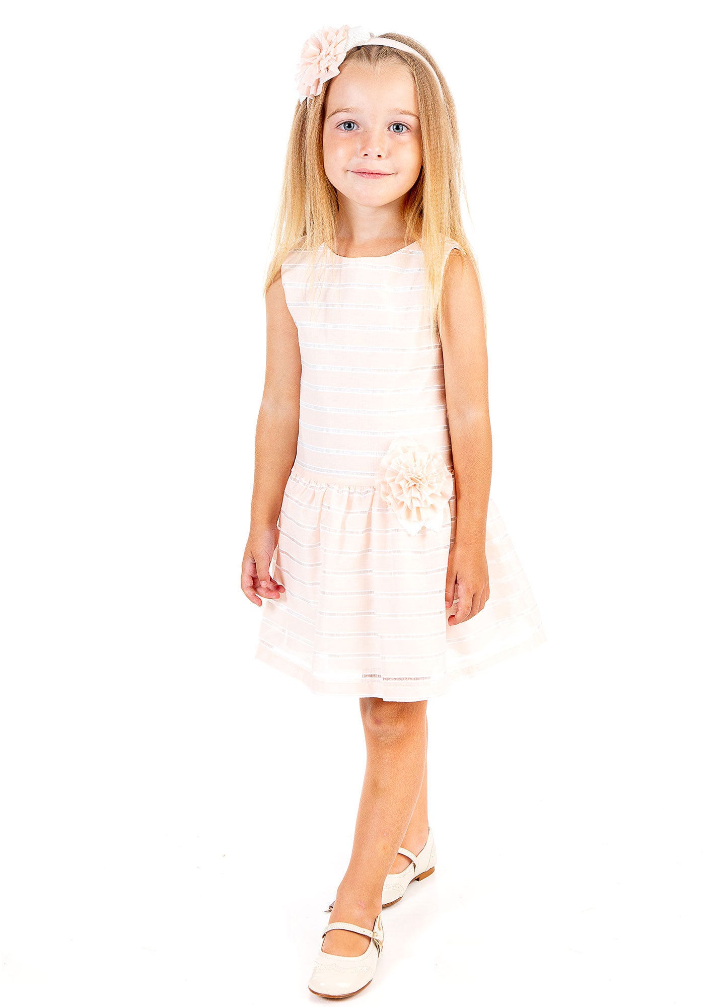 Girls Pink Summer Party Dress With Side Flower Detail