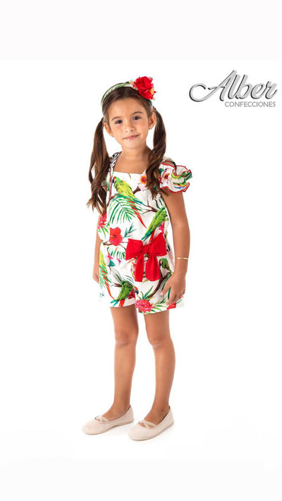 Girls Green, Red & White Floral Printed Shorts Playsuit | Floral Printed Shorts Playsuit For Girls | Kidz Emporium
