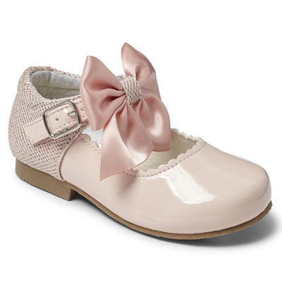 Sevva - Girls Pink Patent Mary Jane shoes with Bow & Glitter Heel - PKRISTY - Girls Mary Jane Shoes For Sale - Kidz Emporium 
