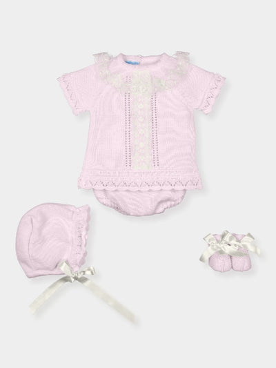 Mac Ilusion Baby Girls Pink Four Piece Fine Knitted Set With Bloomers And Booties - Spanish Baby Girl Clothes