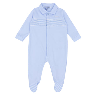 Blues Baby branded Boys Blue raised stripe panel cotton interlock sleepsuit/babygrow/all in one/sleeper