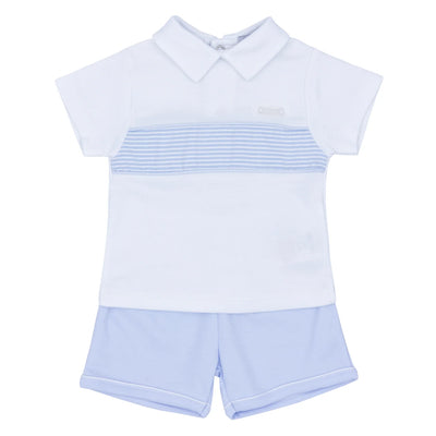 Blues baby branded Boys raised stripe panel polo shirt and short set in cotton interlock