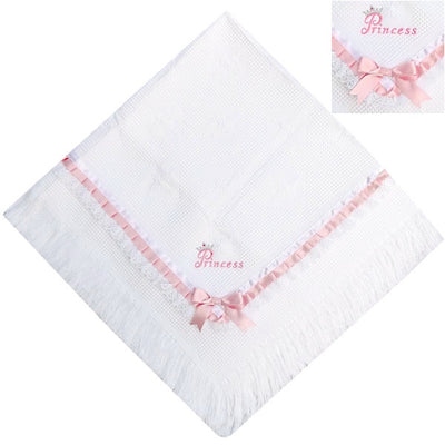 Kidz Emporium - Luxury White & Pink Girls Princess Embroidery Shawl with Lace & Ribbon - KE004 - Kidz Emporium 