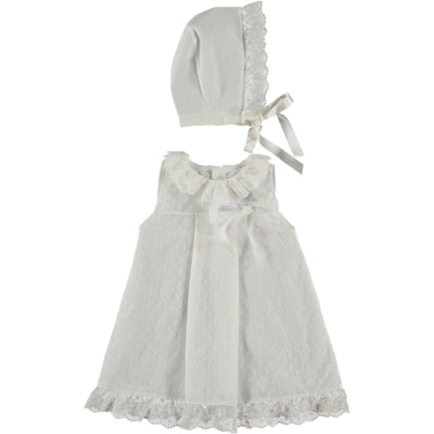 Juliana - Girls 2 piece Ivory Lace Dress with Bow detail and Bonnet Hat - J1000 - Kidz Emporium 