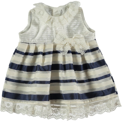 Girls Ivory Navy Striped Sleeveless Dress | Sleeveless Dresses For Baby Girl | Kidz Emporium