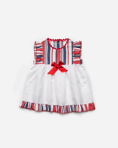 Girls Summer Navy, Red & White Stripe Spanish Dress