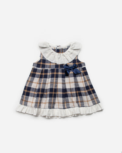 Girls Navy Check Print Summer Dress | Printed Summer Dress For Girls | Kidz Emporium