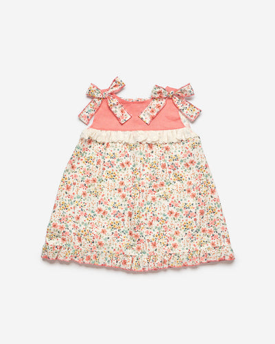 Girls Floral Print Coral Summer Dress By Spanish Childrenswear Boutique Brand Juliana - Online Spanish Baby & Children's Clothes