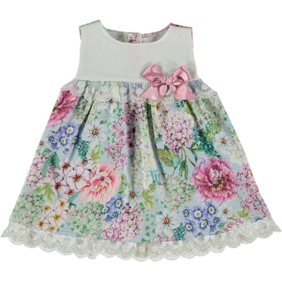 Juliana - Girls Floral Printed Summer Dress with Pink Bow - Floral Printed Summer Dresses For Girls - J996 - Kidz Emporium 