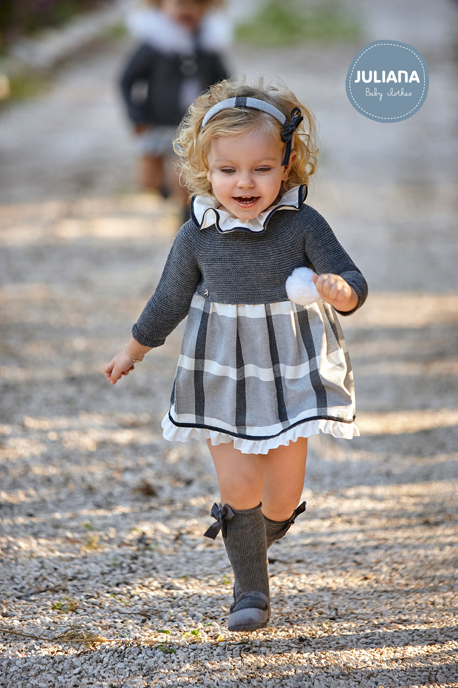 Girls Grey And White Check Winter Dress  Kidz Emporium