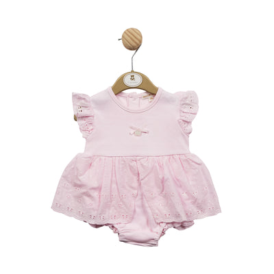 Mintini Baby branded Girls Pink Summer Romper With Small Bow - Baby Girls Boutique Clothing
