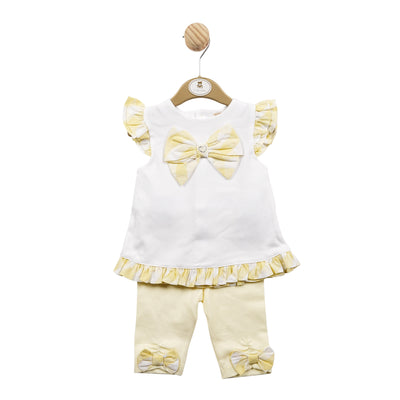 Mintini Baby Girls Lemon/Yellow And White Two Piece Legging Set With Bow, perfect for Easter