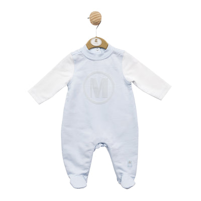 Mintini Baby Baby Boys Blue & White All In One Sleepsuit/Babygrow - Baby Boy Boutique Clothing