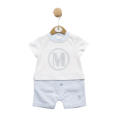 Mintini Baby branded Baby Boys White & Blue Short Sleeve Romper - Baby Boy Boutique Clothes