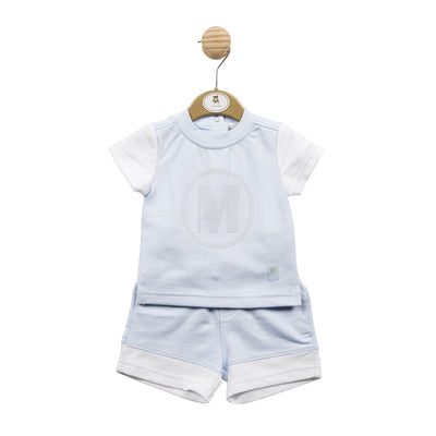 Mintini Baby Boys Blue & White Two Piece Top And Shorts Set - Traditional Boys Outfits