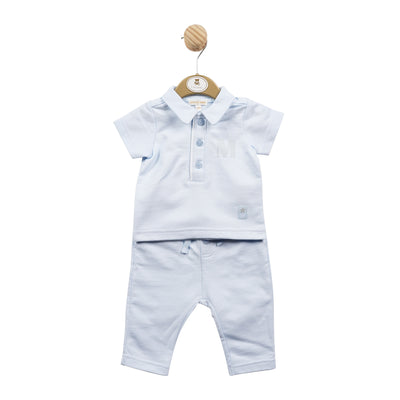 Mintini Baby branded Boys Blue Two Piece Polo T-Shirt & Trouser Set - Little Brother & Big Brother Matching Outfit - Baby Boy Clothes 
