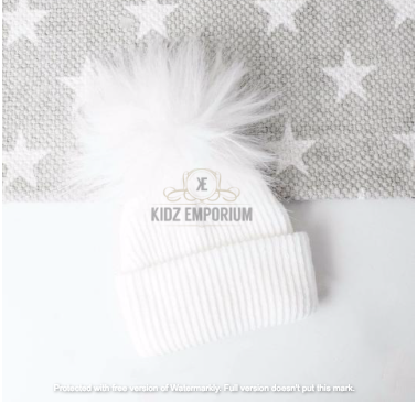 Baby Unisex/Boys/Girls White Single Soft Fur/Pom Winter Hat 0-3 & 3-12 months - Kidz Emporium 