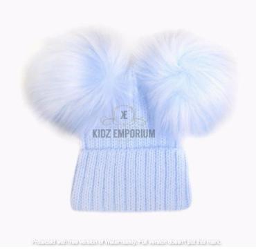 Boys Blue Double Soft Fur/Pom Winter Hat | Soft Winter Hat For Boys 0-3 months & 3-12 months - Kidz Emporium 