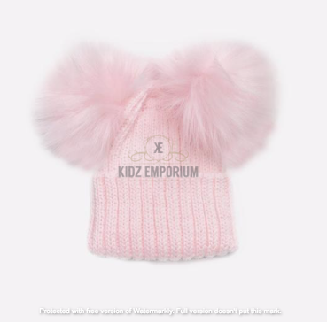 Baby Girls Pink Double Soft Fur/Pom Winter Hat 0-3 months & 3-12 months - Kidz Emporium 