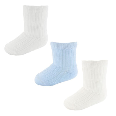 Soft Touch - Boys 3pk Ankle Ribbed Socks in Blue, Cream & White - S82-B - Kidz Emporium 