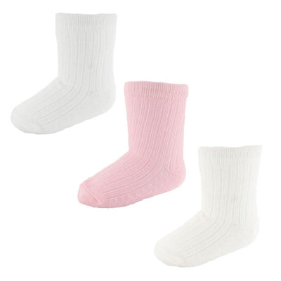 Soft Touch - Girls 3pk Ankle Ribbed Socks in Pink, Cream & White - S82-P - Kidz Emporium 