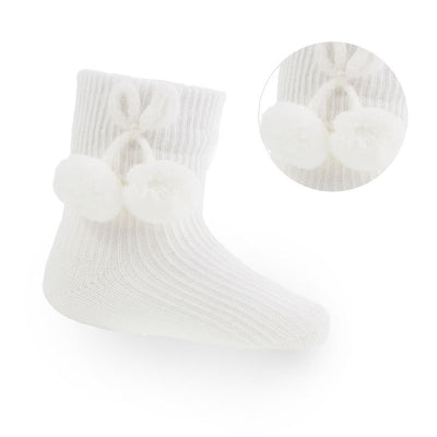Soft Touch - Cream Ankle Pom Pom Socks - S08-C - Kidz Emporium 